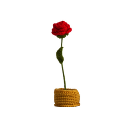 Crochet Rose Pot Red