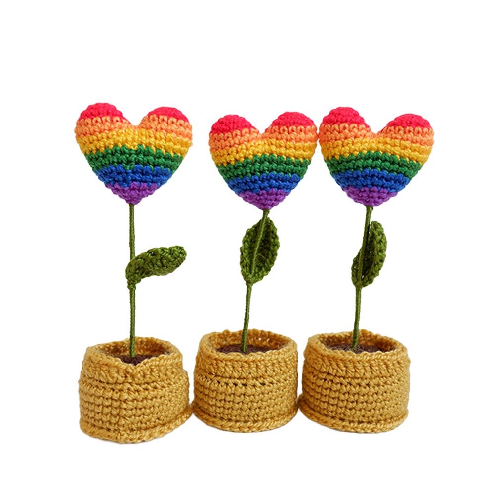 Crochet Rainbow Flower Pot