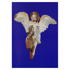 Cherubic Eros postcard against blue background from Freud's collection of antiquities