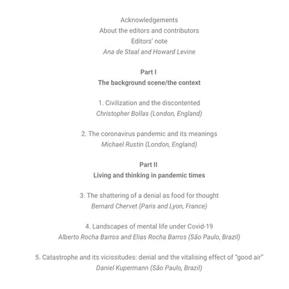Psychoanalysis and Covidian Life: Common Distress, Individual Experience Editors: Howard B. Levine & Ana de Staal