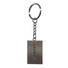 A silver keyring with a basic line drawing of Oedipus solving the riddle of the Sphinx from greek mythology. Underneath, it says "Ex Libris Sigmund Freud"